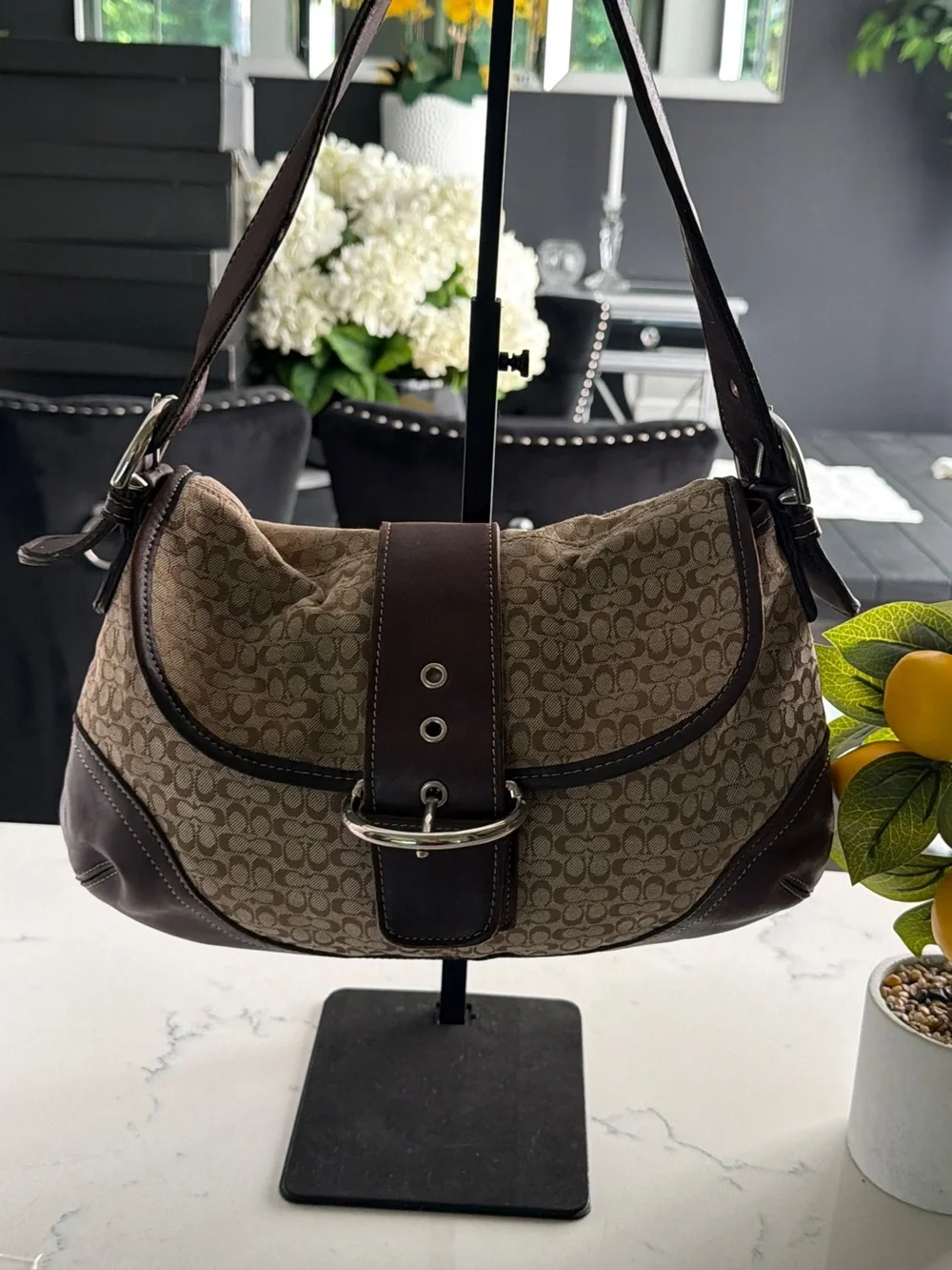 Coach SoHo Signature  Canvas and Leather Shoulder Bag in Brown